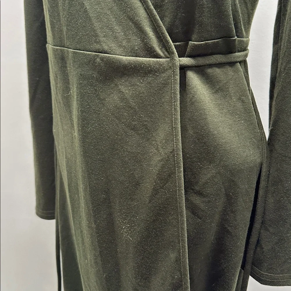 Emerson Fry Ballet Wrap Dress Adjustable Tie Waist Puff Sleeve Olive Green XS